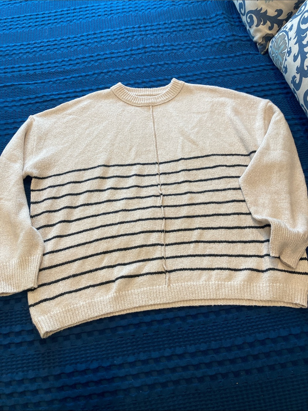 Cream Striped Crewneck Sweater for Men